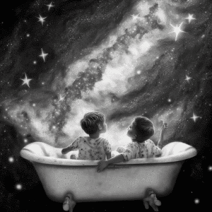 Follow The White Rabbit two kids on a bathtub flying in the uni 8e6d799f 66c5 4305 83f1 a22791b6baea
